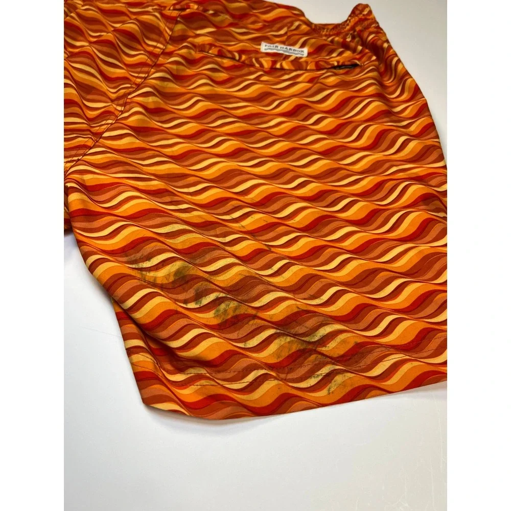 Fair Harbor Sextant Trunk Mens 34 Orange Retro Wave BreezeKnit Liner Swim Shorts